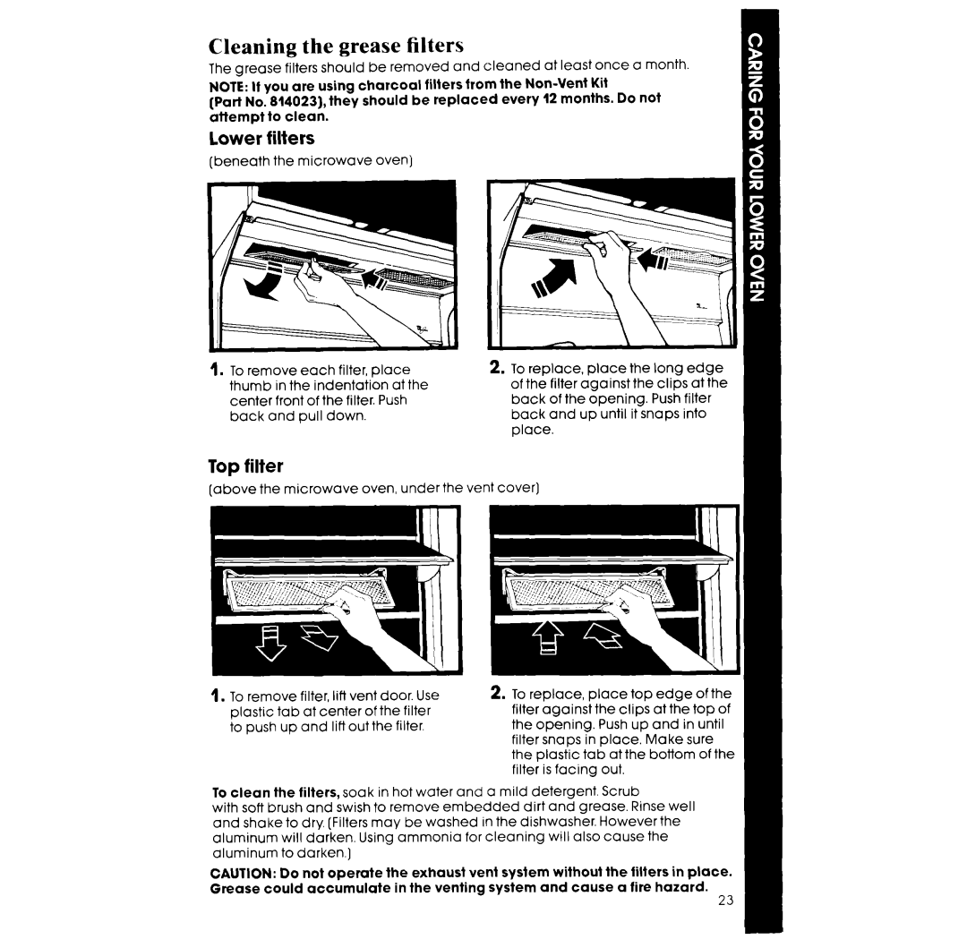 Whirlpool RM988PXS manual Cleaning the grease filters, Lower Filters, Top filter 