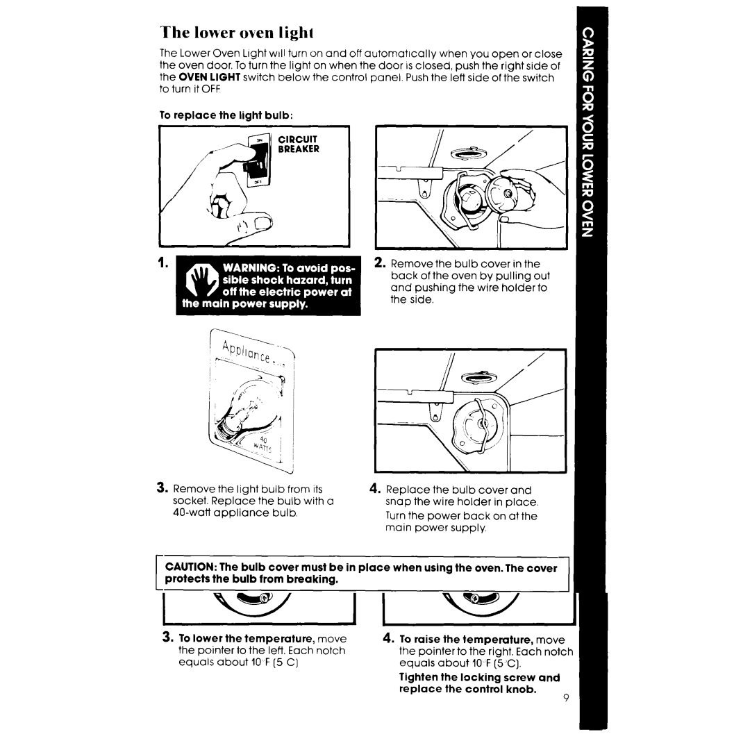 Whirlpool RM988PXS manual Lower oven light, Circuit Breaker 