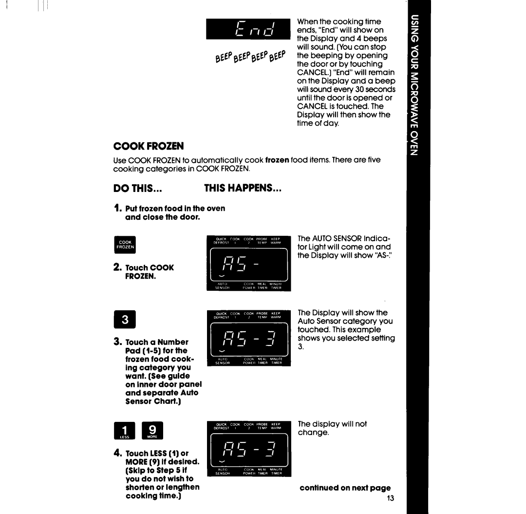 Whirlpool RM288PXV, RM988PXV manual Cook Frozen 