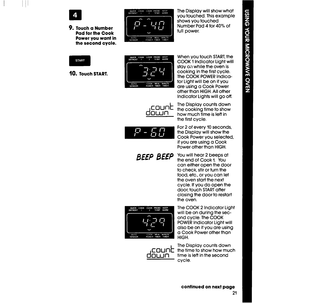 Whirlpool RM288PXV, RM988PXV manual Down, Beepbeep 