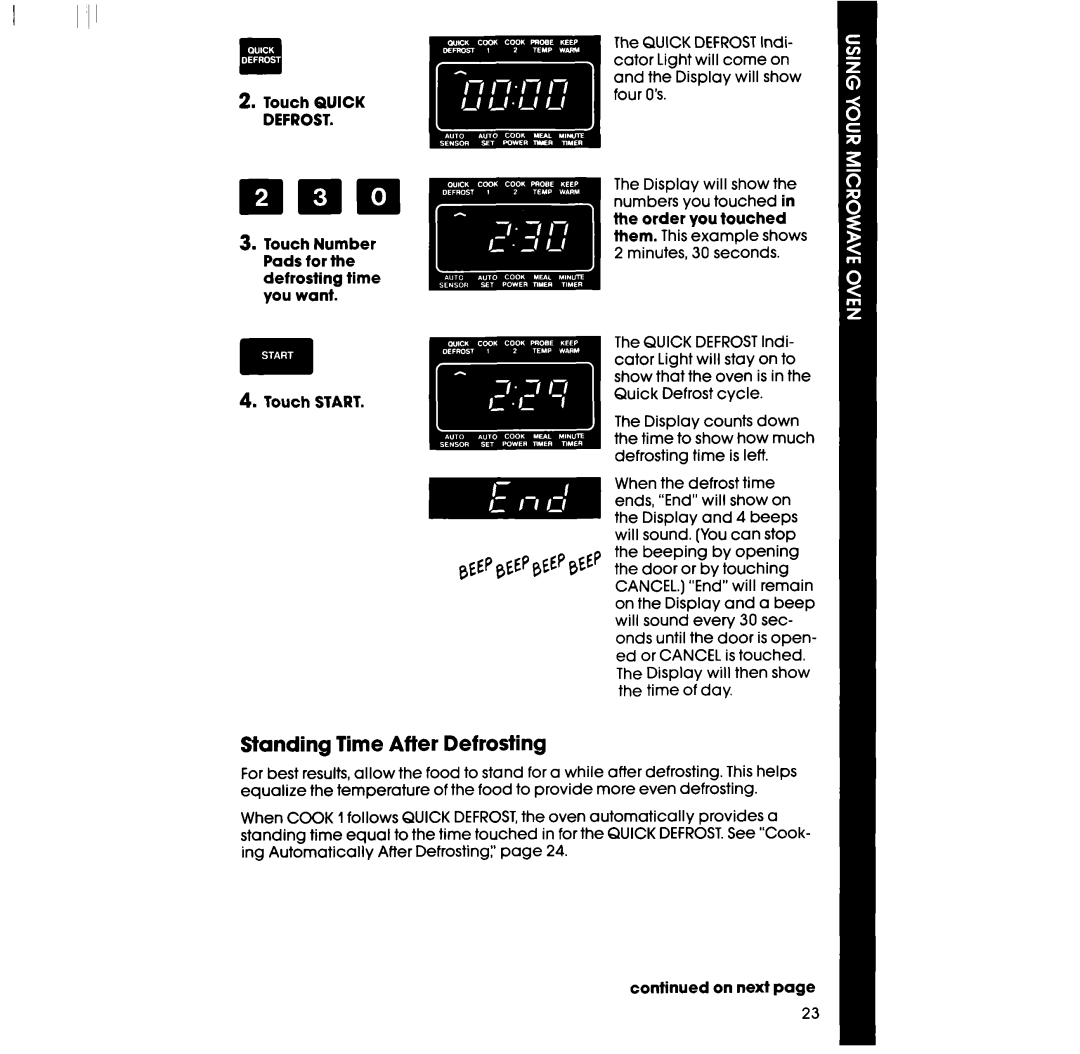 Whirlpool RM288PXV, RM988PXV manual Standing Time After Defrosting 