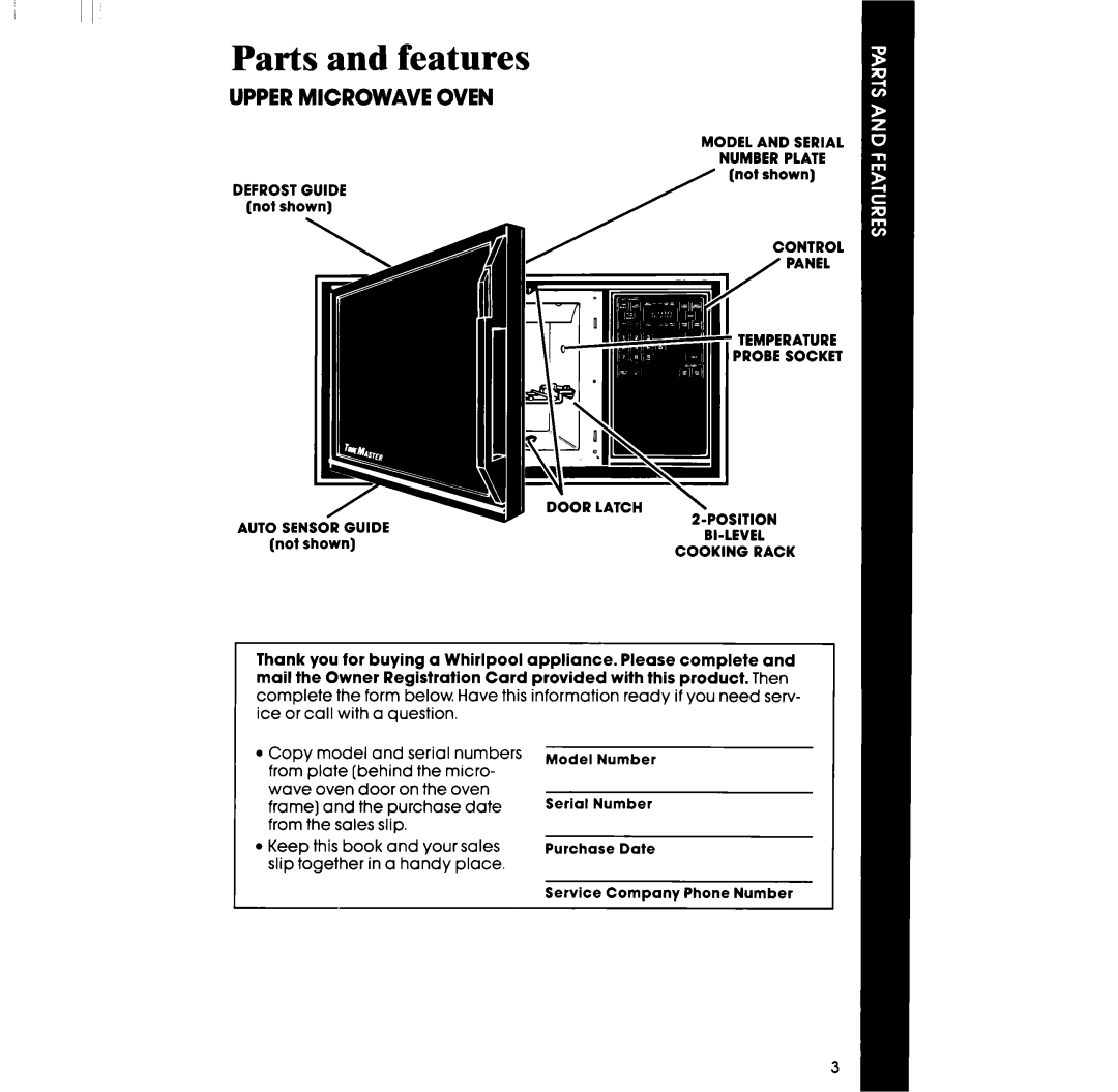 Whirlpool RM288PXV, RM988PXV manual Parts and features, Uppermicrowave Oven 