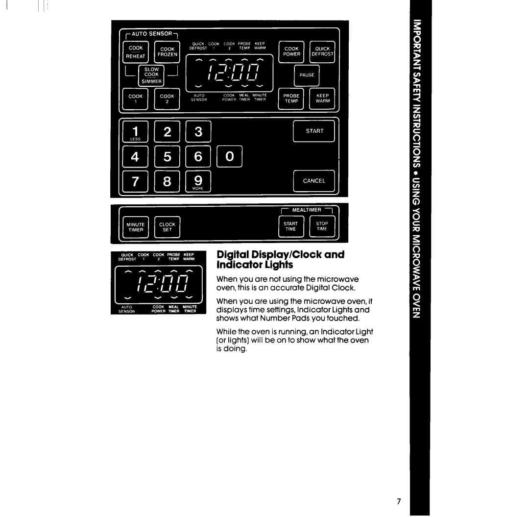 Whirlpool RM288PXV, RM988PXV manual Digital Display/Clock and Indicator lights 