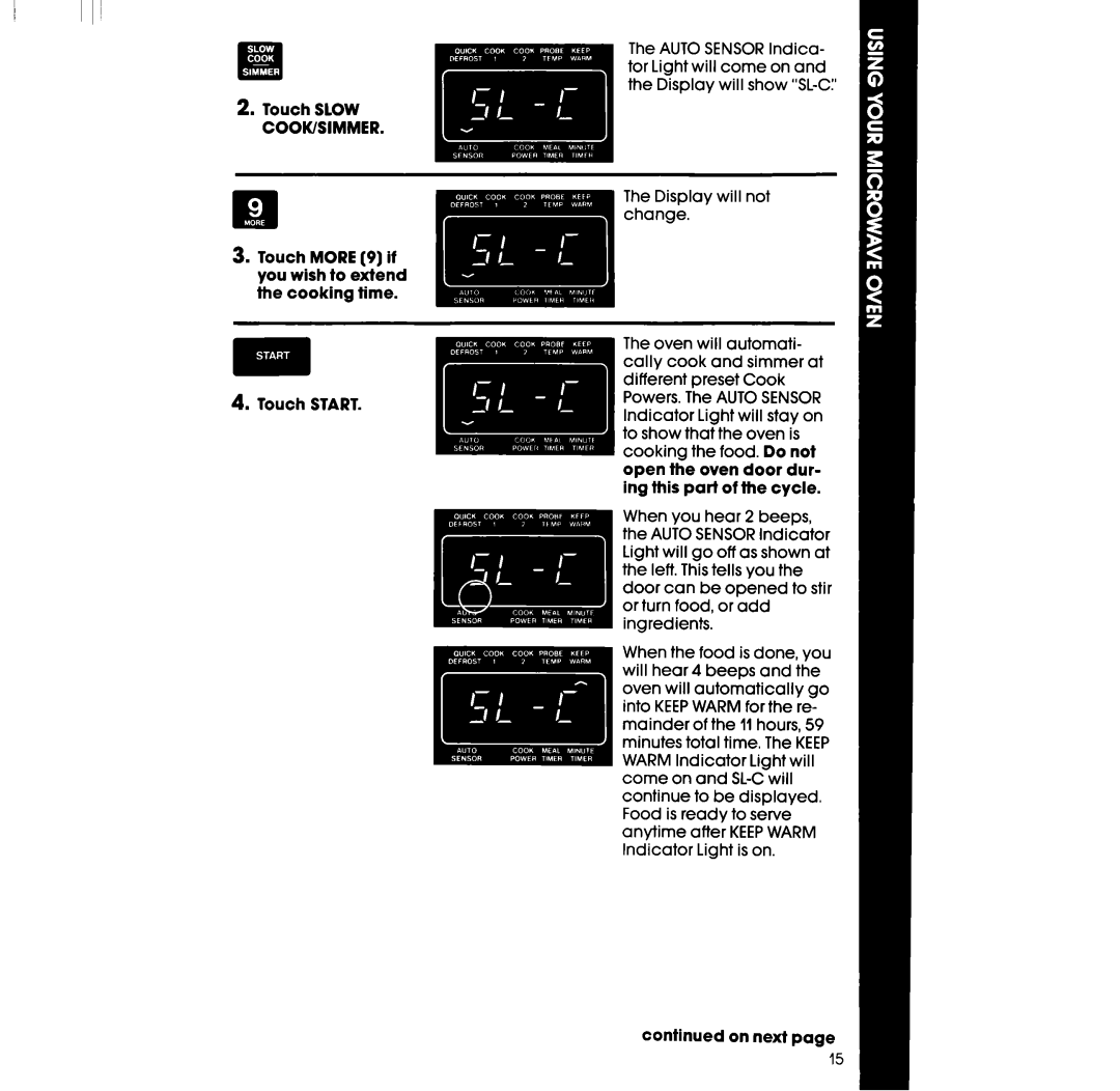 Whirlpool RM996PXV manual Touch Slow COOK/SIMMER 