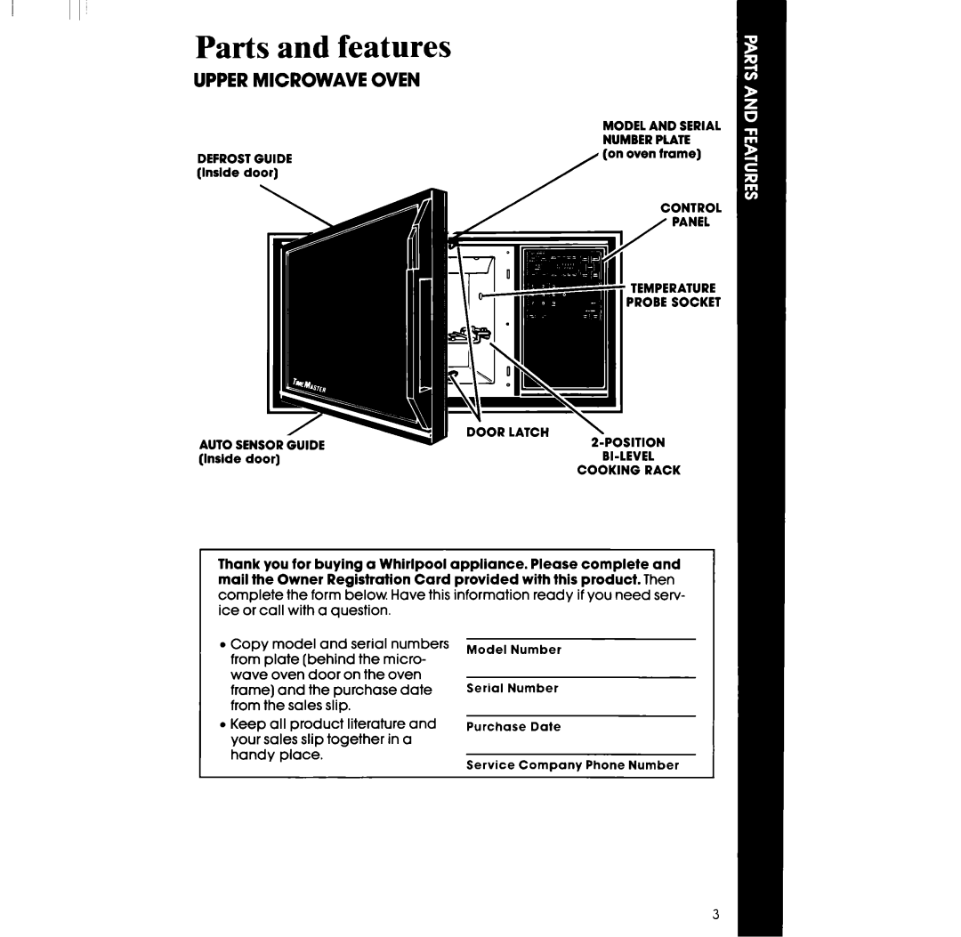 Whirlpool RM996PXV manual Parts and features, Uppermicrowave Oven 