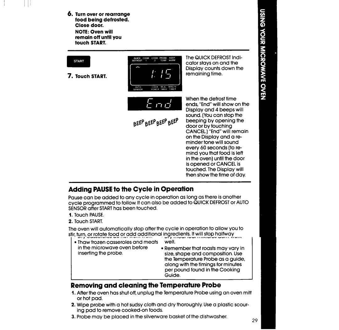 Whirlpool RM996PXV manual Adding PAUSEto the Cycle in Operation, PAUSEbetween Cook cycle and Probetemp 