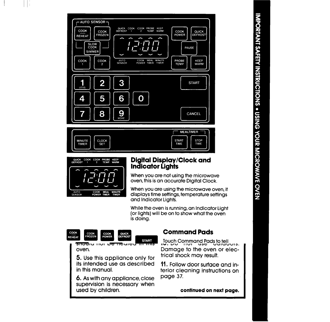 Whirlpool RM996PXV manual Di ital Display/Clock In8 icator lights 