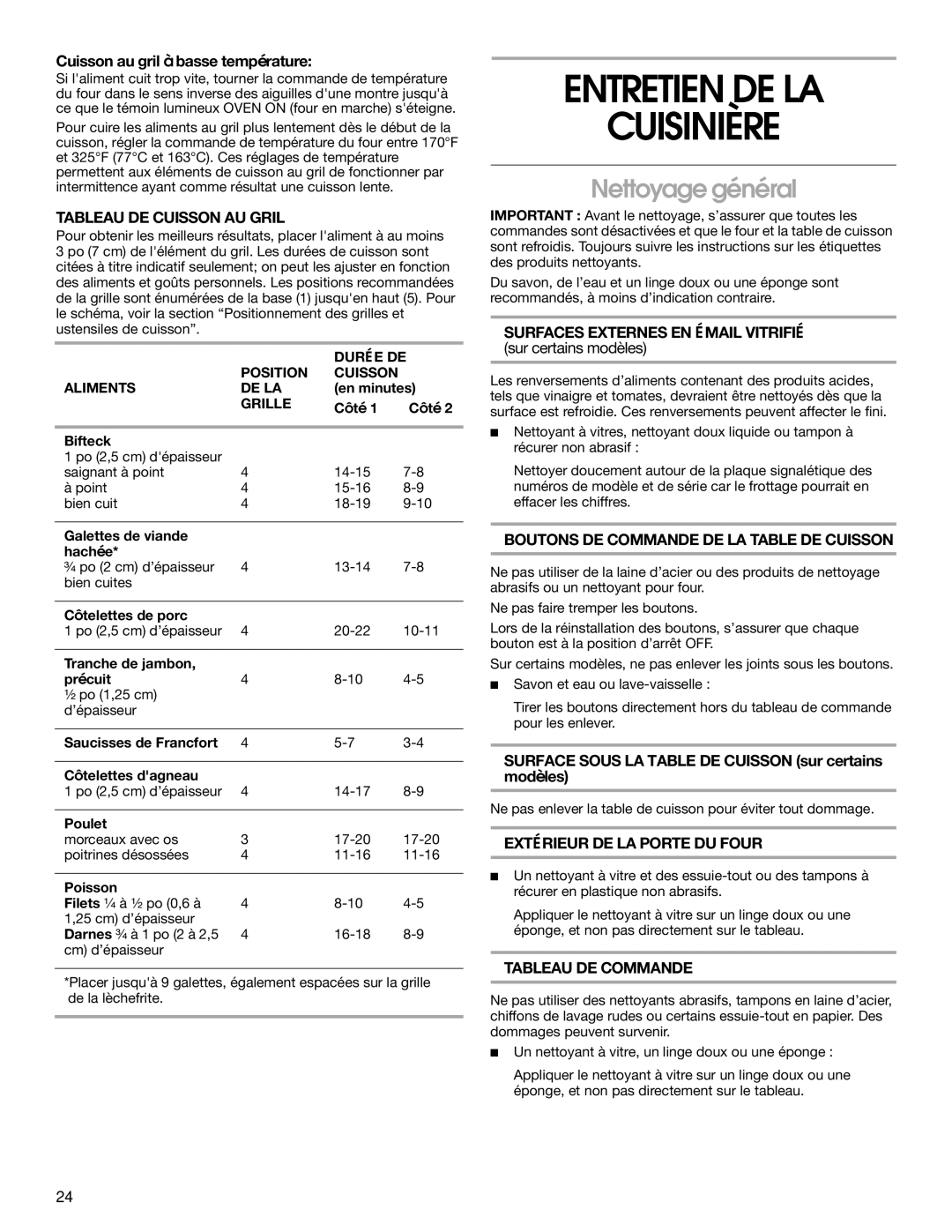 Whirlpool RME30000 manual Entretien DE LA Cuisinière, Nettoyage général 