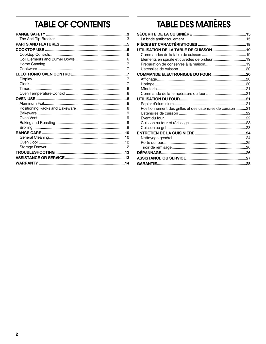 Whirlpool RME30002 manual Table DES Matières 