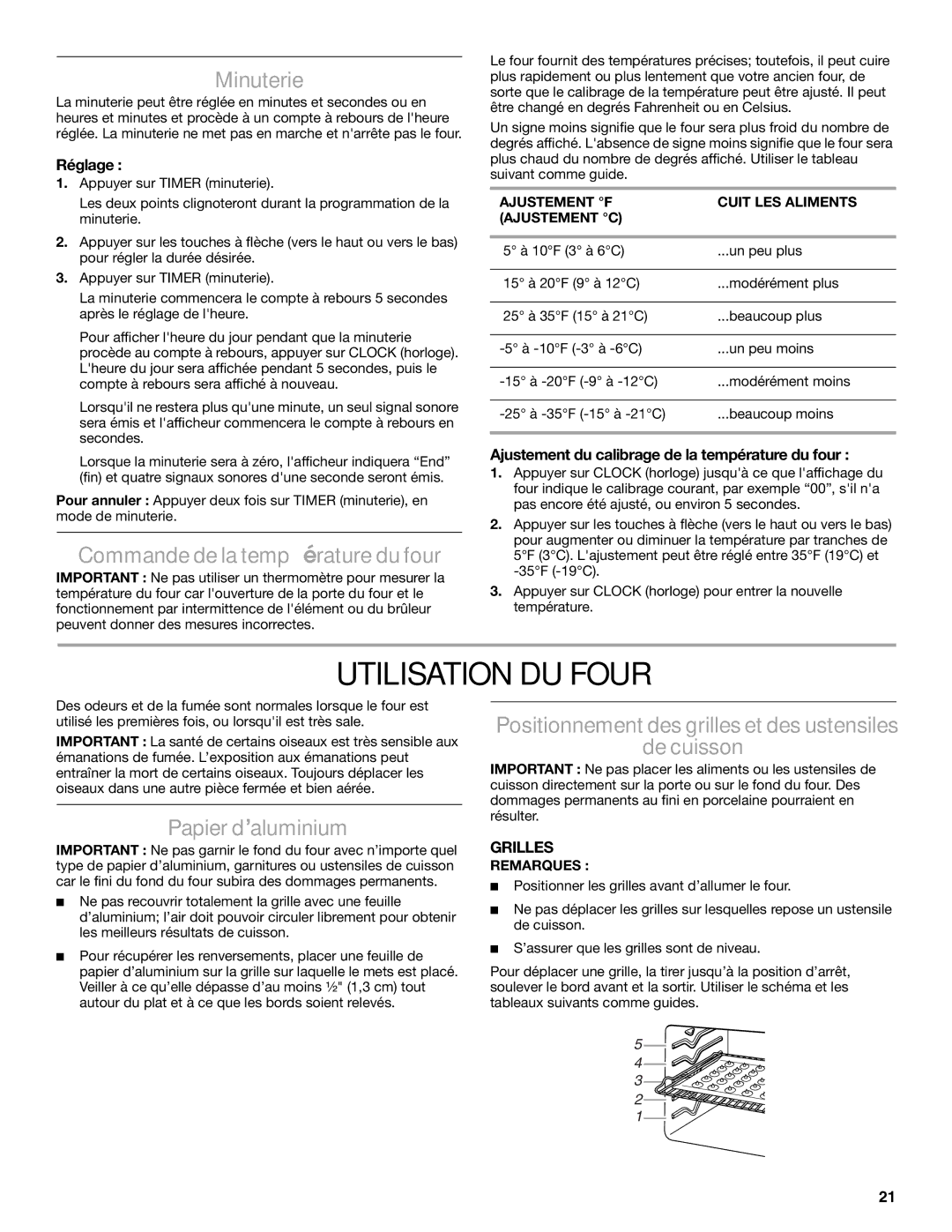 Whirlpool RME30002 manual Utilisation DU Four, Minuterie, Commande de la température du four, Papier d’aluminium 