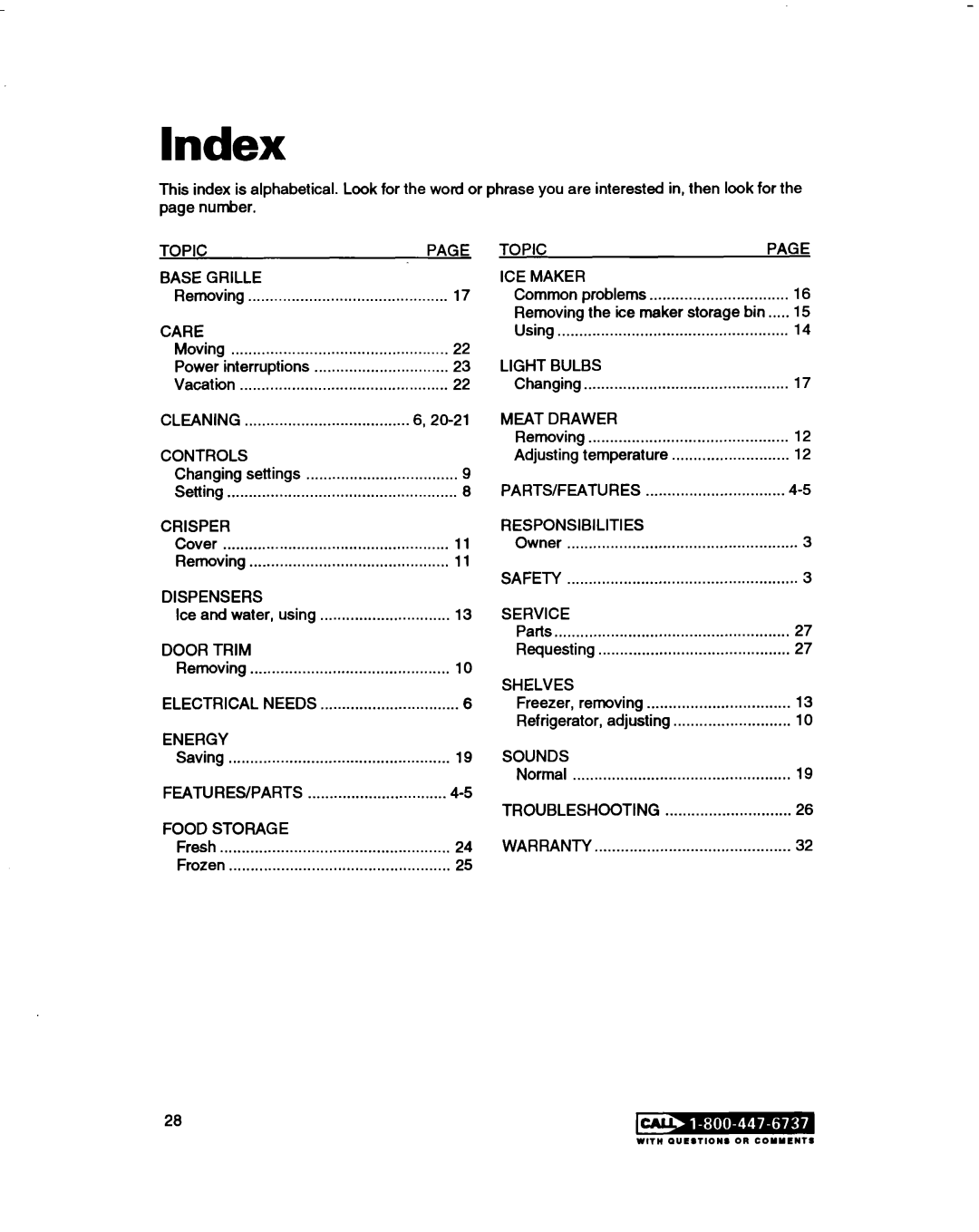 Whirlpool RS20AKXDN00 warranty Index 