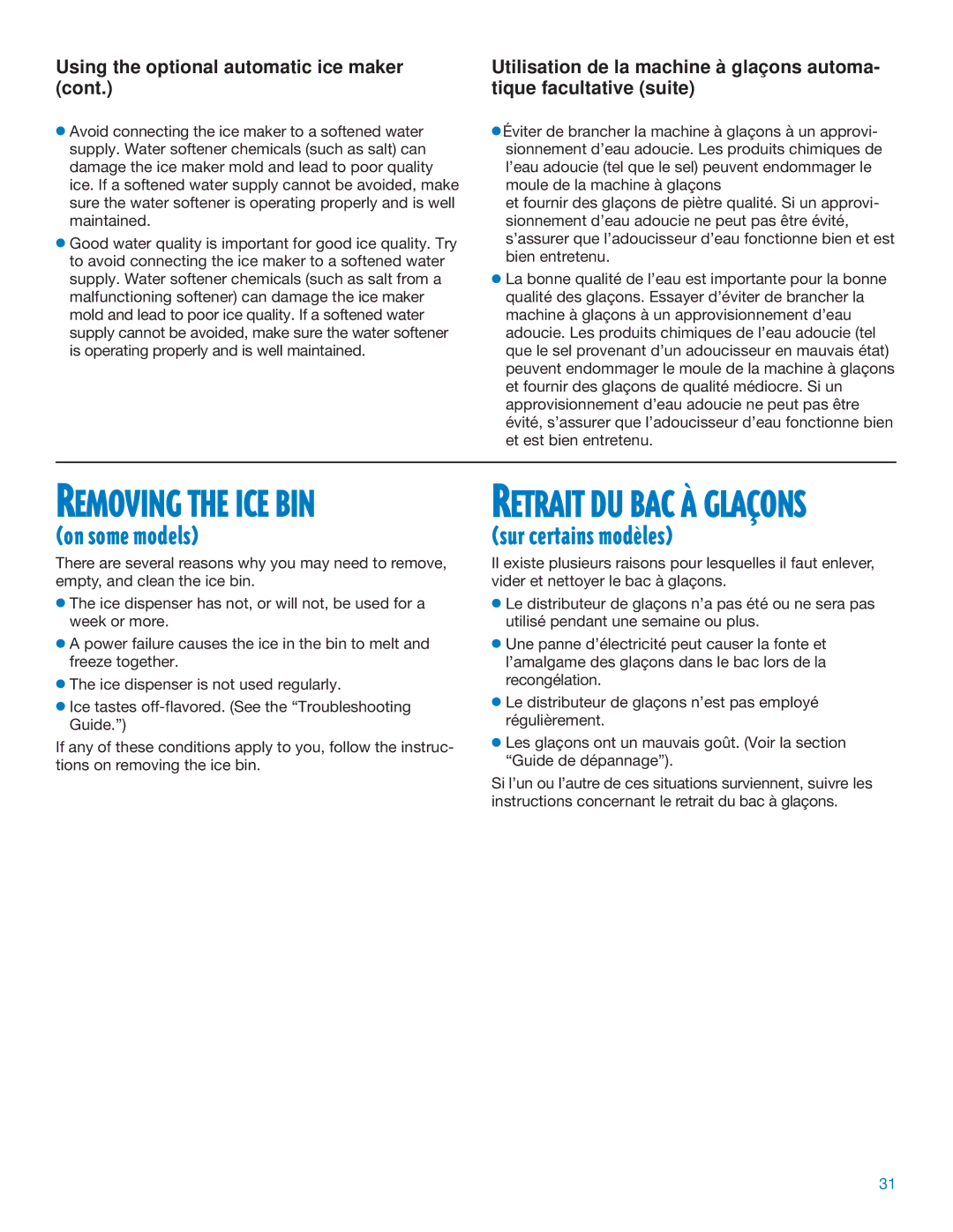 Whirlpool RS20AQXFN00 manual Removing the ICE BIN, Using the optional automatic ice maker 