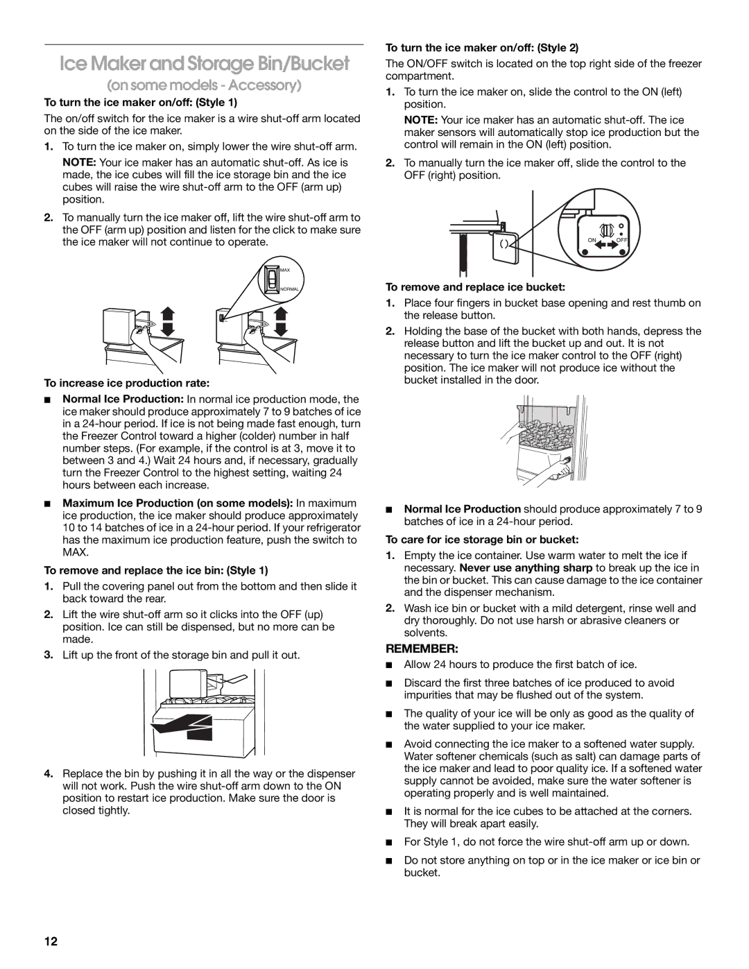 Whirlpool RS22AQXGN00 manual Ice Maker and Storage Bin/Bucket, On some models Accessory 