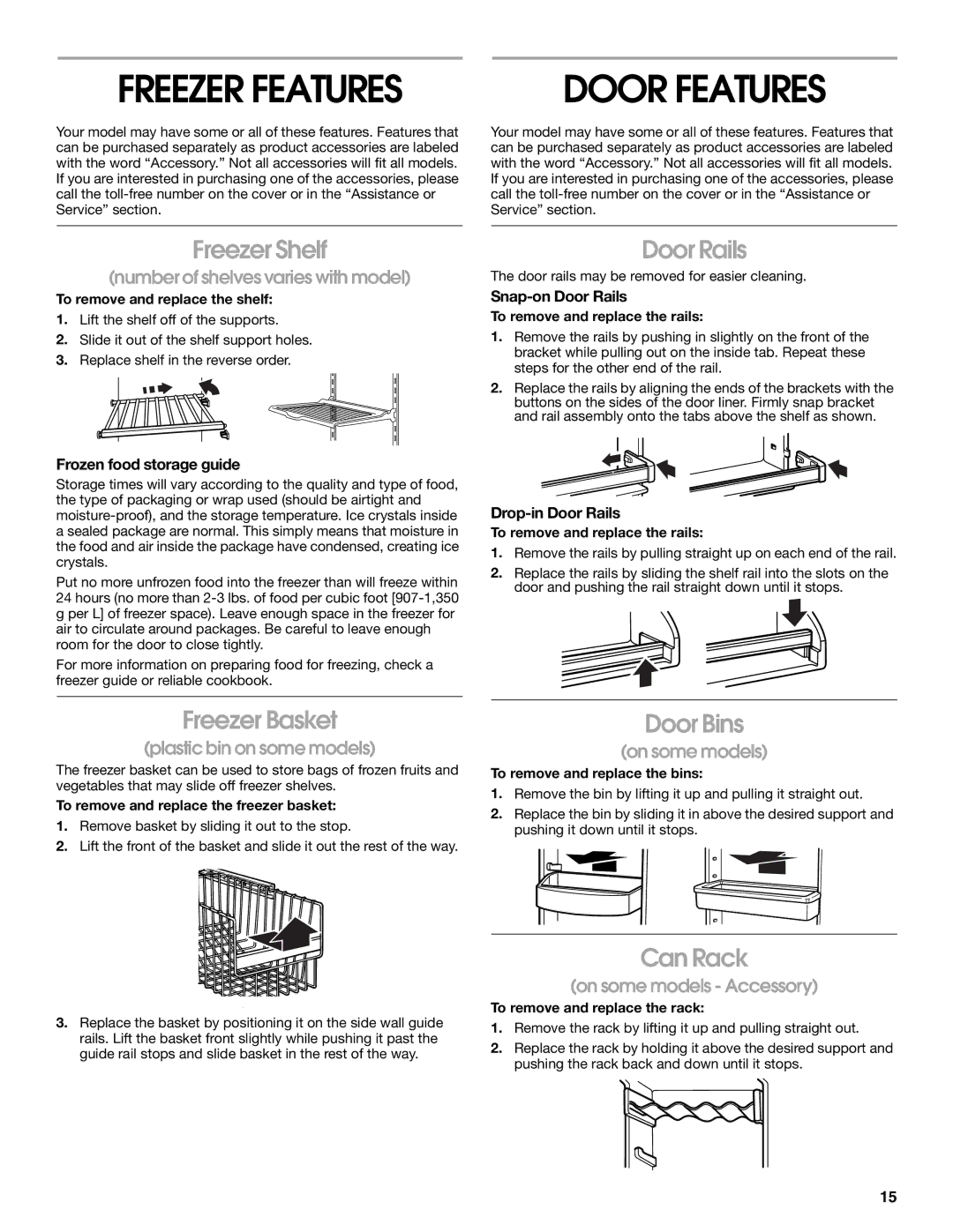 Whirlpool RS22AQXGN03 manual Freezer Features 