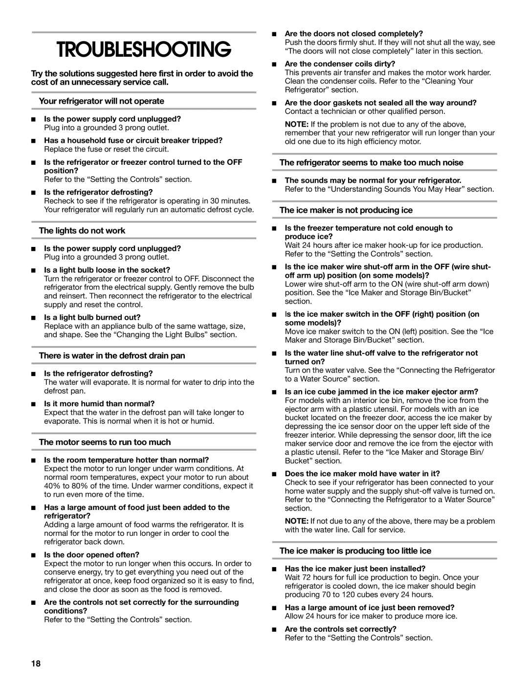 Whirlpool RS22AQXGN03 manual Troubleshooting 