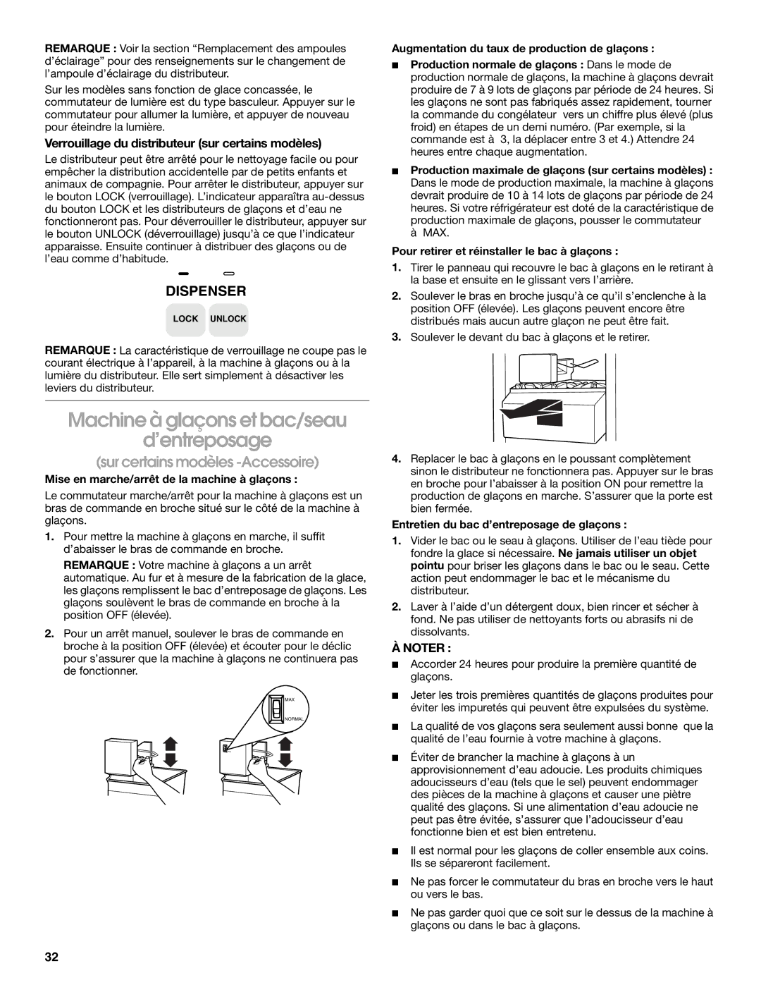 Whirlpool RS22AQXGN03 manual Machine à glaçons et bac/seau ’entreposage, Sur certains modèles -Accessoire 