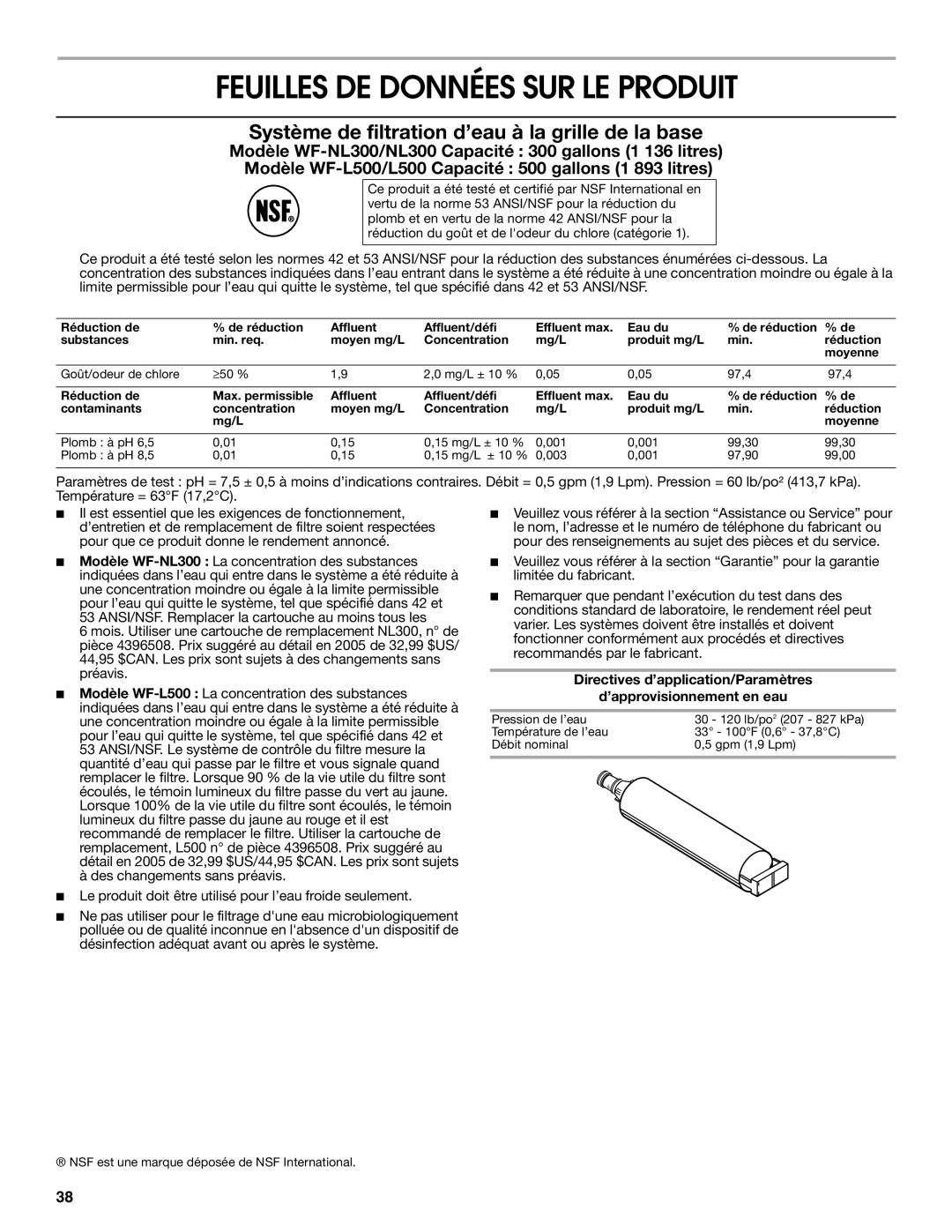 Whirlpool RS22AQXKQ00 warranty Feuilles DE Données SUR LE Produit, Le produit doit être utilisé pour l’eau froide seulement 