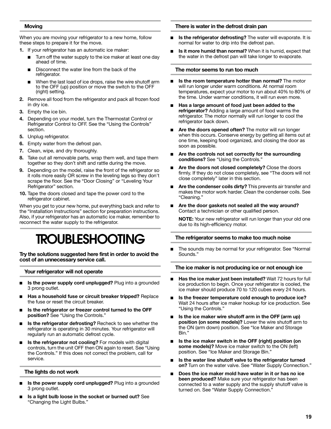 Whirlpool RS22AQXKQ02 manual Troubleshooting 