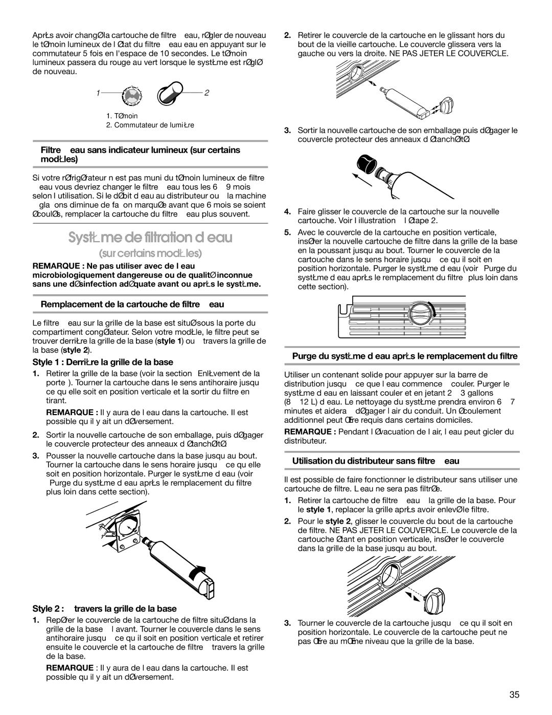 Whirlpool RS22AQXKQ02 manual Système de filtration d’eau 