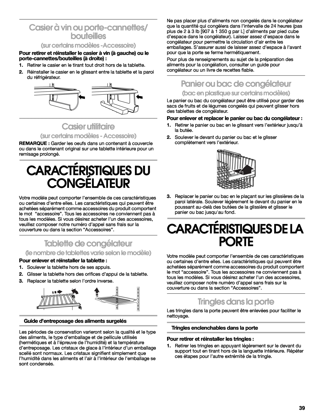 Whirlpool RS22AQXKQ02 manual Congélateur, Porte, Caractéristiquesdela, Caractéristiques Du, Casier utilitaire 
