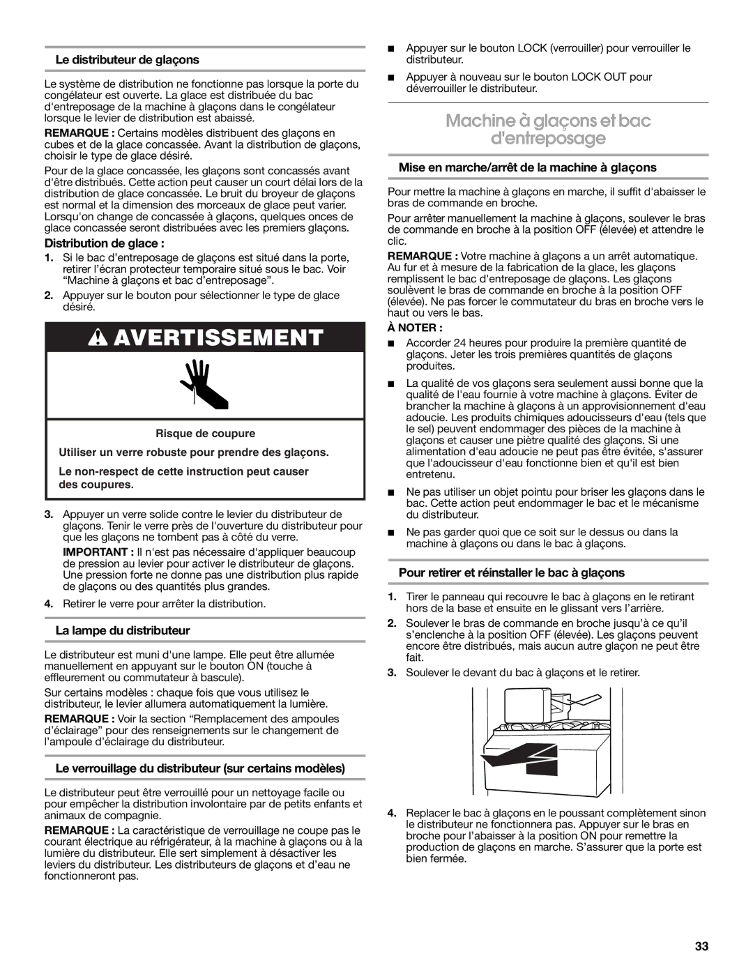 Whirlpool RS22CFXTQ00 warranty Machine à glaçons et bac Dentreposage 