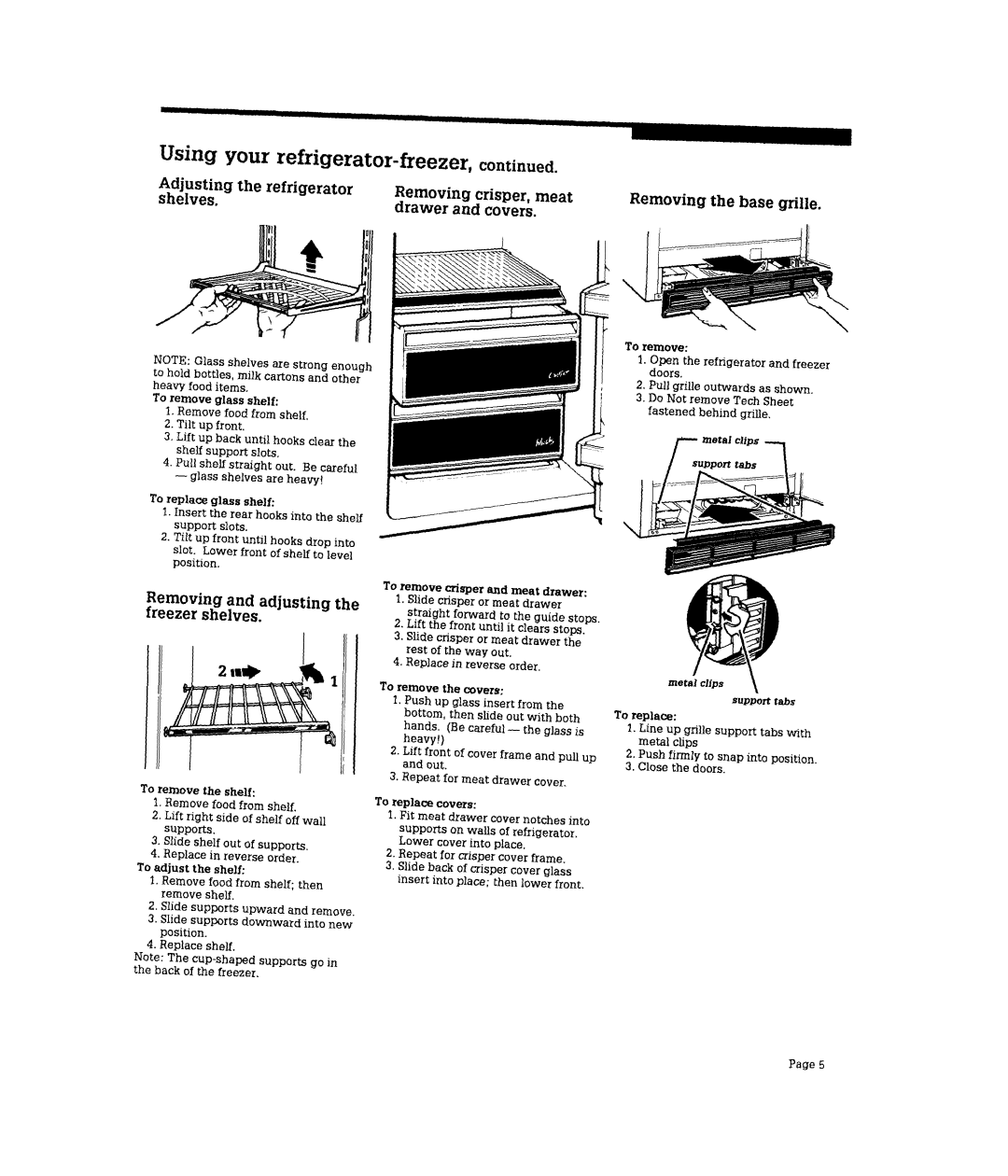 Whirlpool RS22AMXV Removing crisper, meat, Drawer and covers, Removing and adjusting the freezer shelves, Heavy food items 