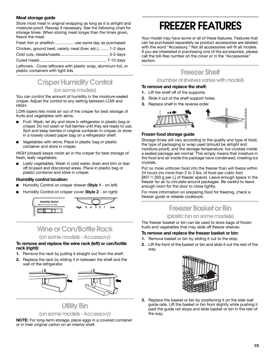 Whirlpool RS25AQXKQ00 manual Freezer Features 