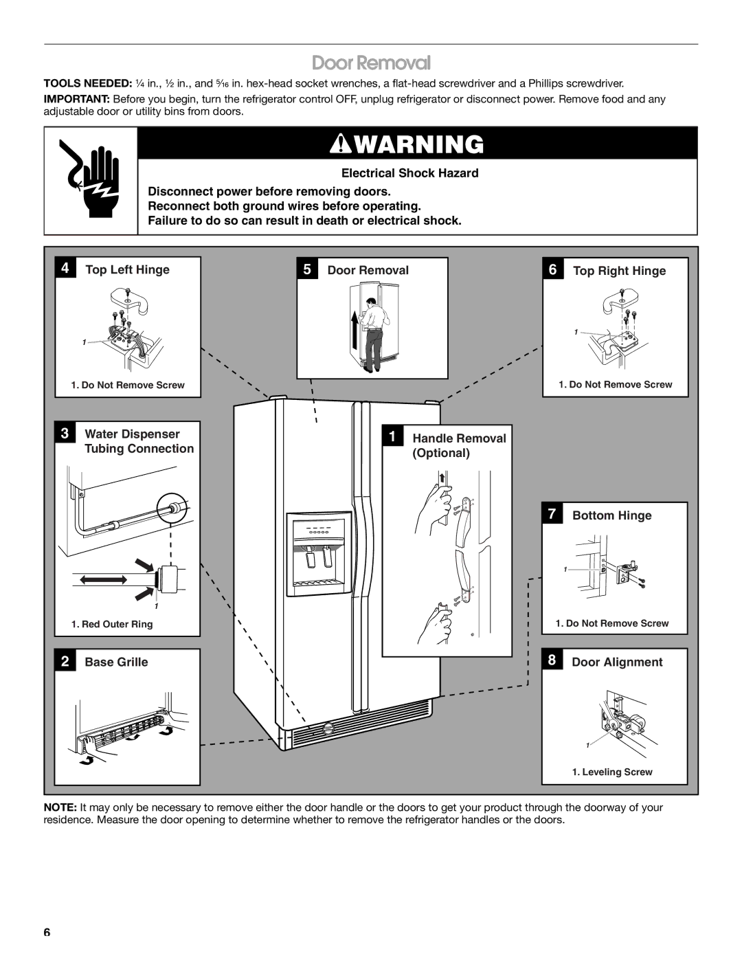 Whirlpool RS25AQXKQ00 manual Door Removal 