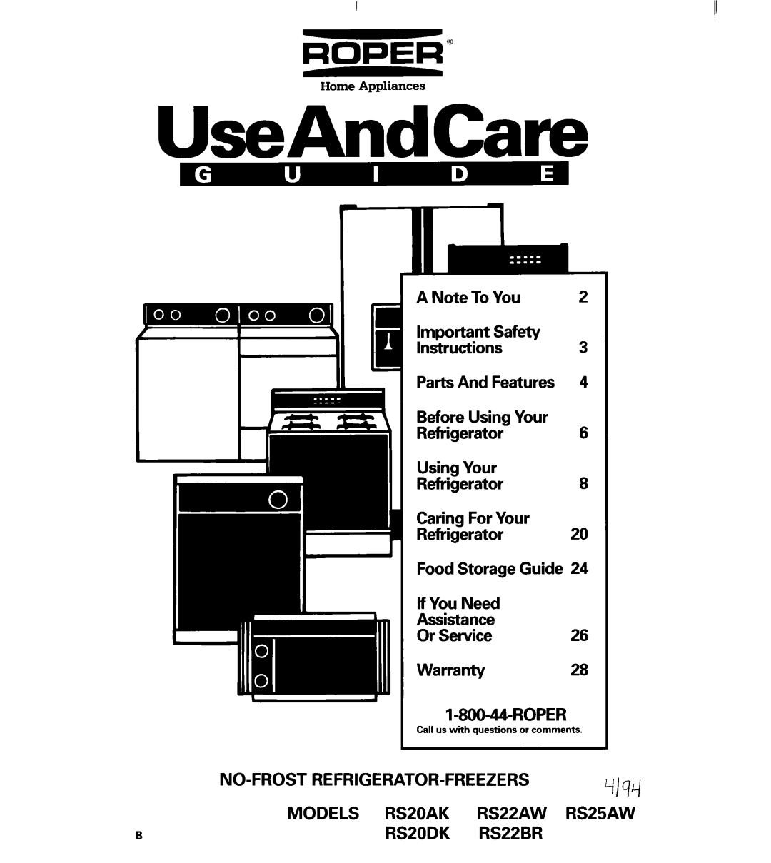 Whirlpool RS22BR, RS25AW, RS22AW, RS20AK, RS20DK important safety instructions UseA~Care 