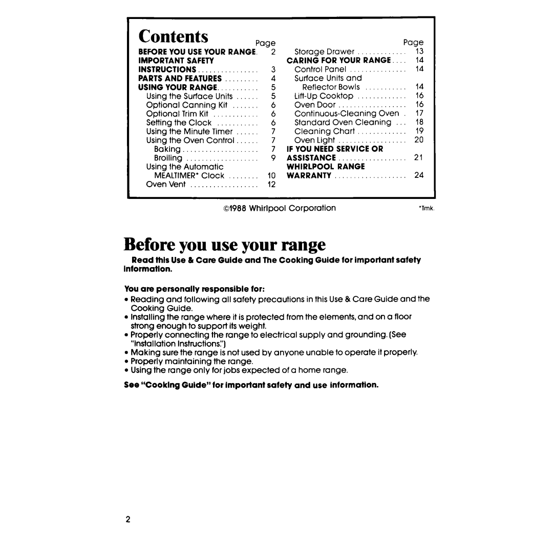 Whirlpool RS313PXT, RS333PXT manual Before you use your range, Contents 
