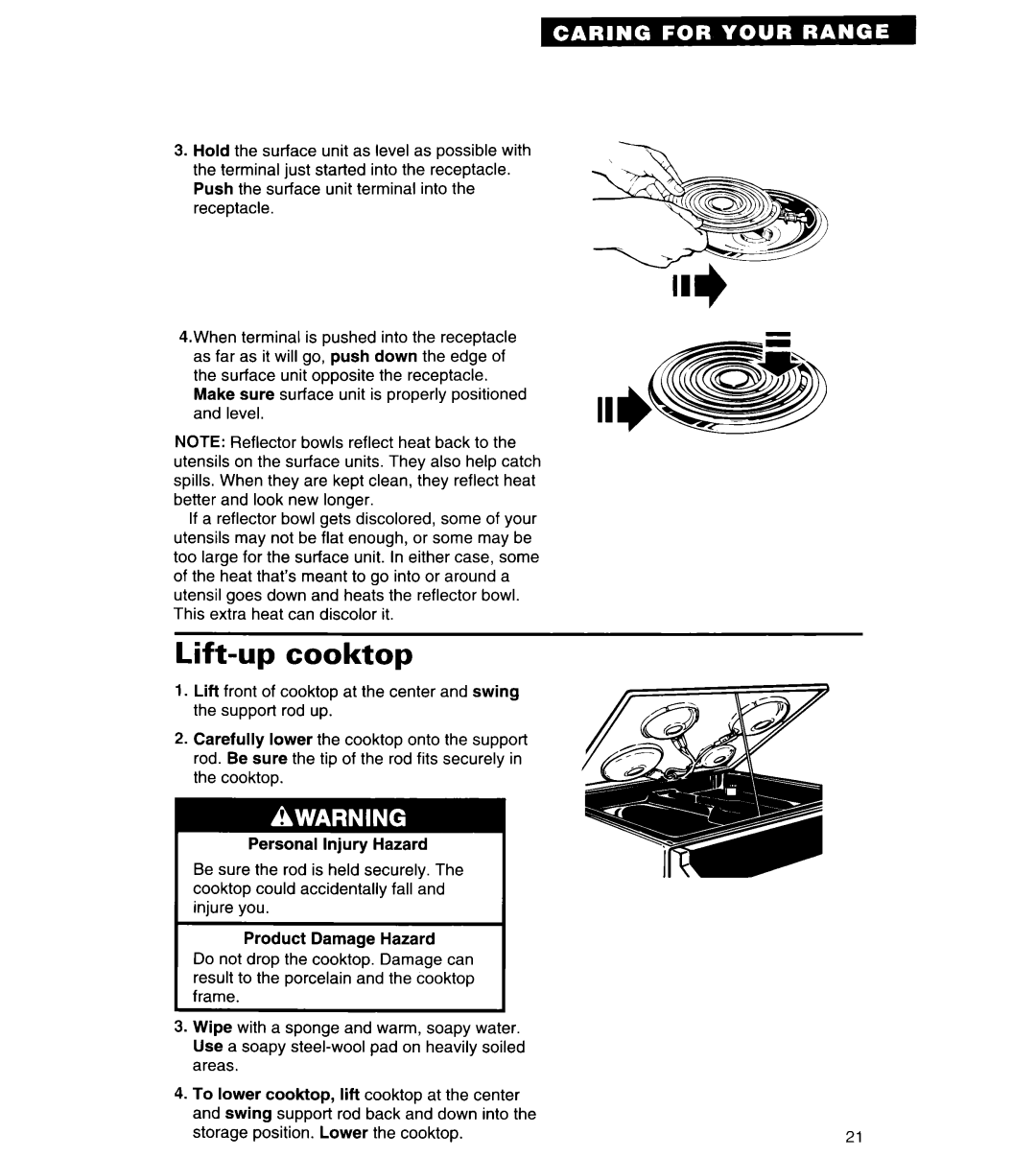 Whirlpool RS313PXY important safety instructions Lift-upcooktop 