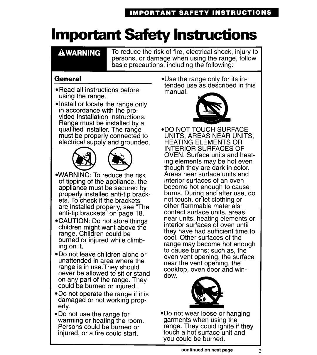 Whirlpool RS313PXY important safety instructions Important safety Instructions 