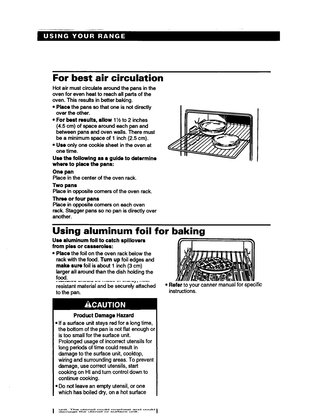 Whirlpool RS31OPXB, RS3025XB manual For best air circulation, Using aluminum foil for baking 