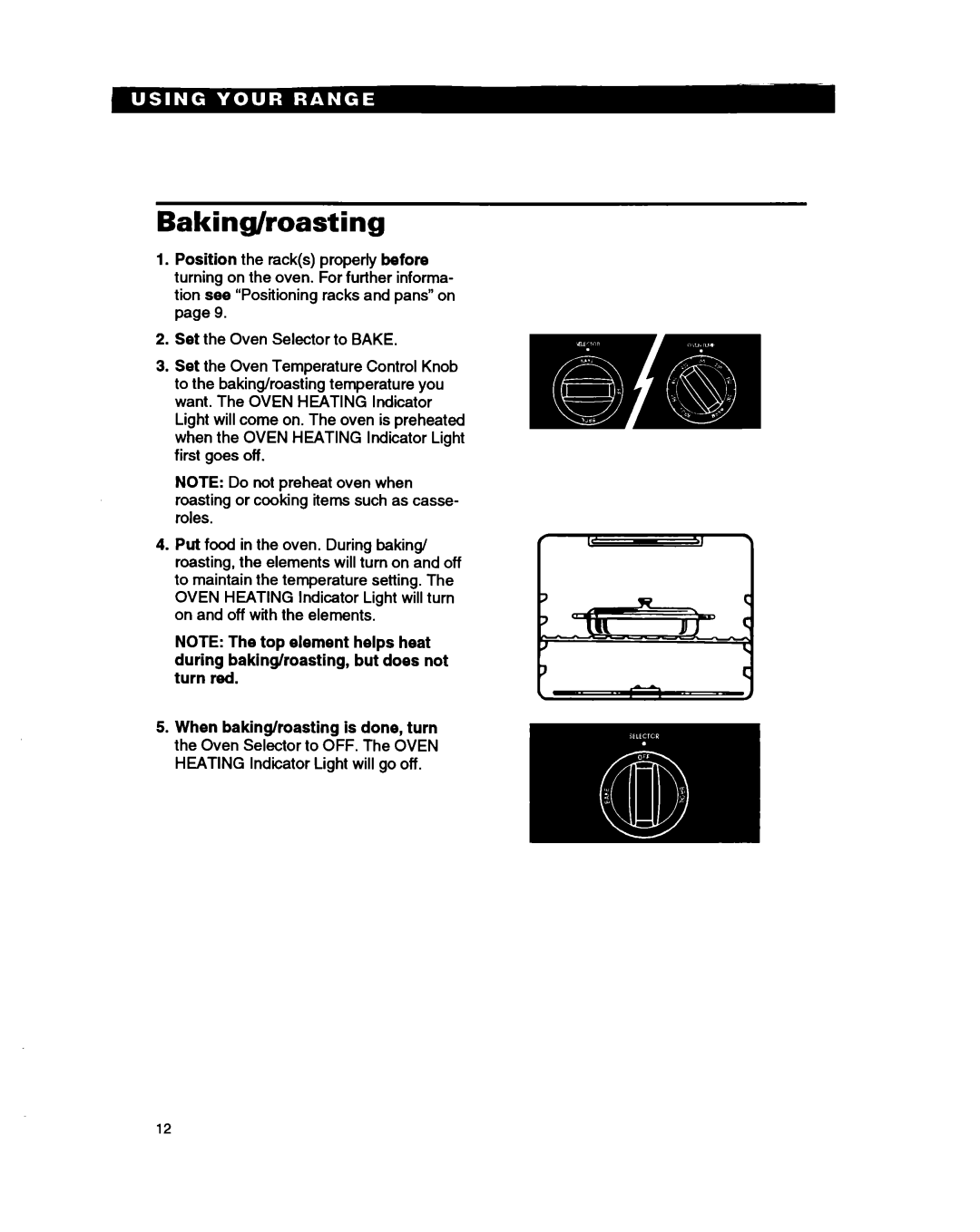 Whirlpool RS31OPXB, RS3025XB manual Baking/roasting 