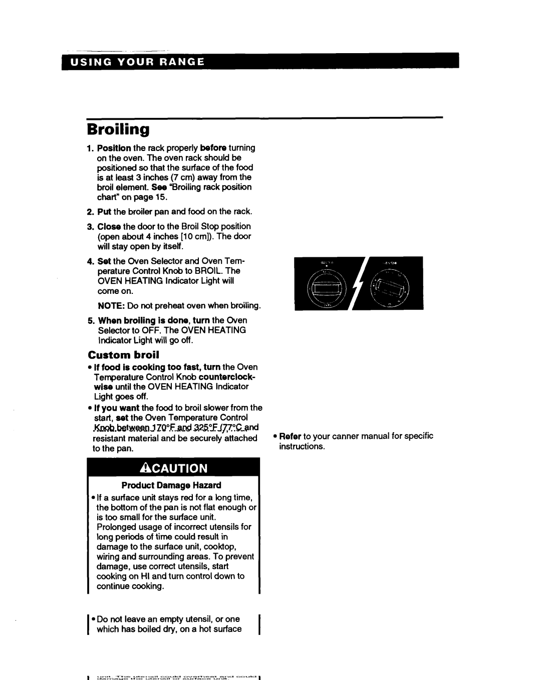 Whirlpool RS31OPXB, RS3025XB manual Broiling, Custom broil 