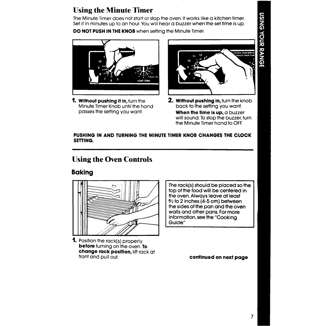 Whirlpool RS363BXT manual Using the Minute Timer, Using- the Oven Controls, Baking 