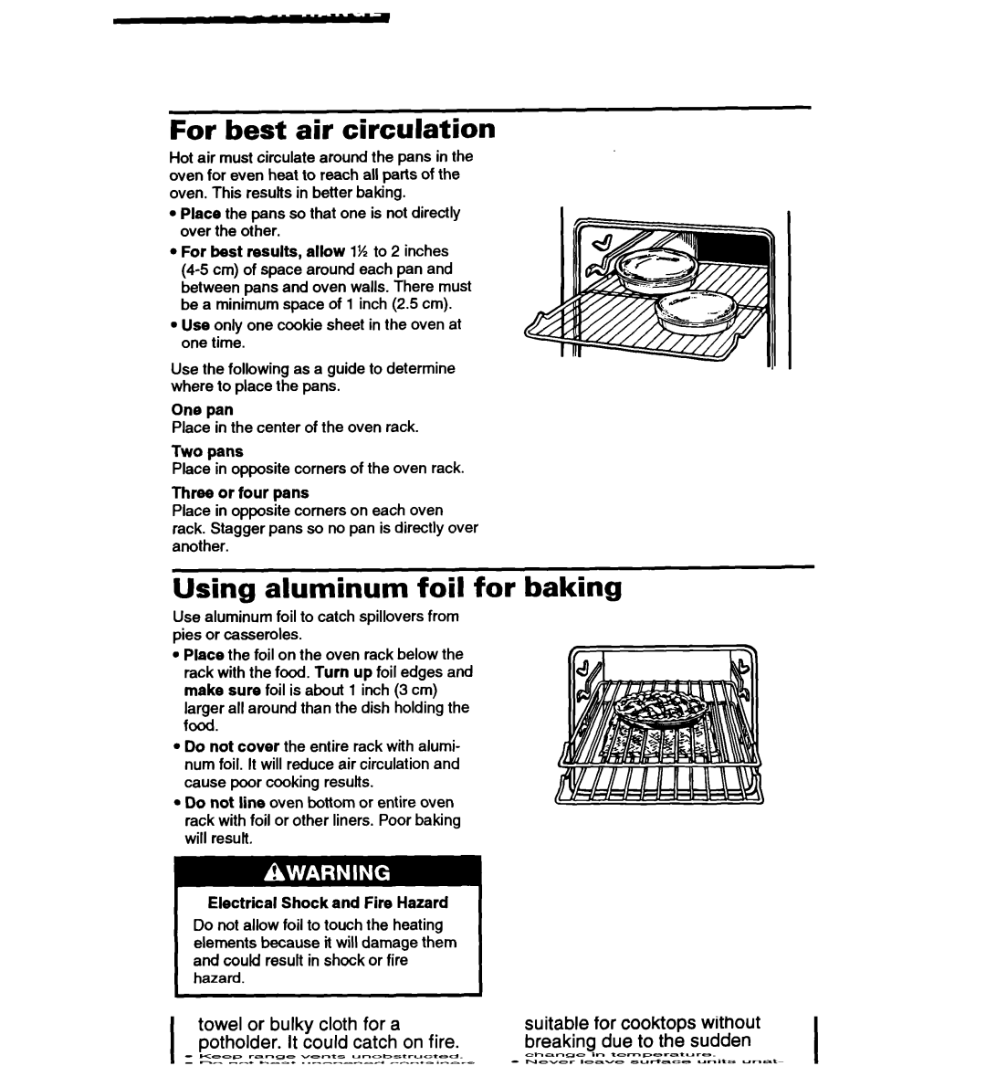 Whirlpool RS363PXY manual For best air circulation, Using aluminum foil for baking 