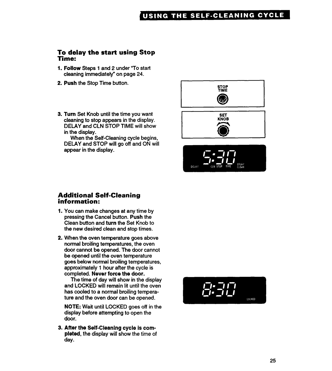 Whirlpool RS363PXY manual Gtlay Start using Stop, Additional Self-Cleaning information 