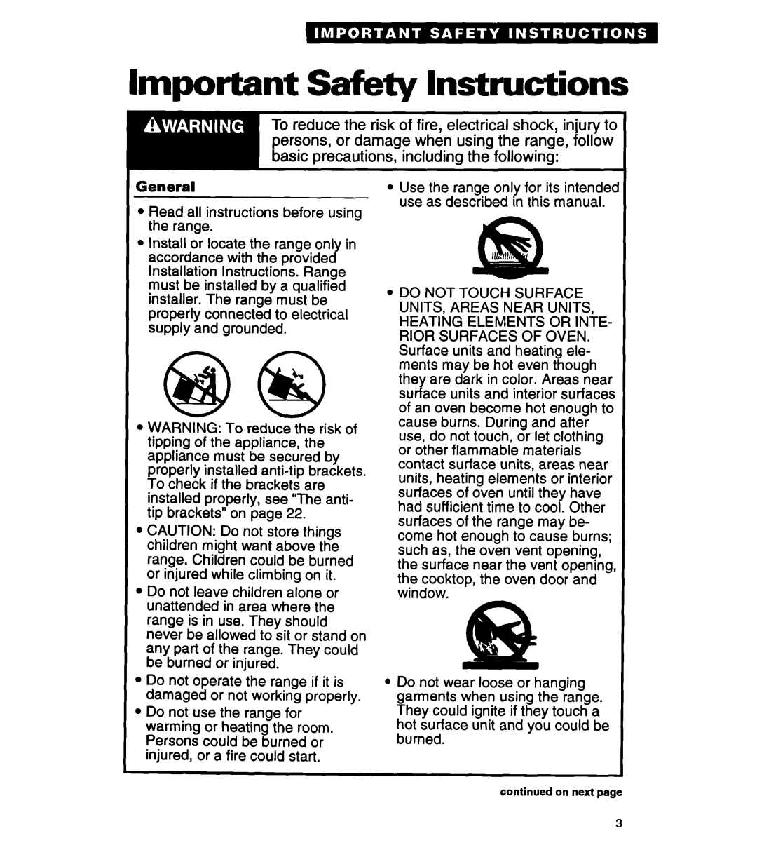 Whirlpool RS363PXY manual Important Safety Instructions 