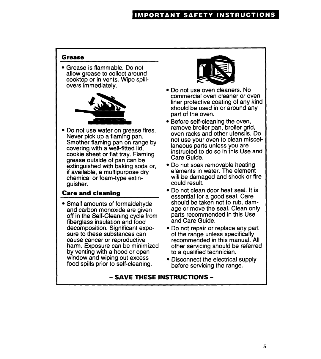 Whirlpool RS363PXY manual Grease, Care and cleaning, Save These Instructions 