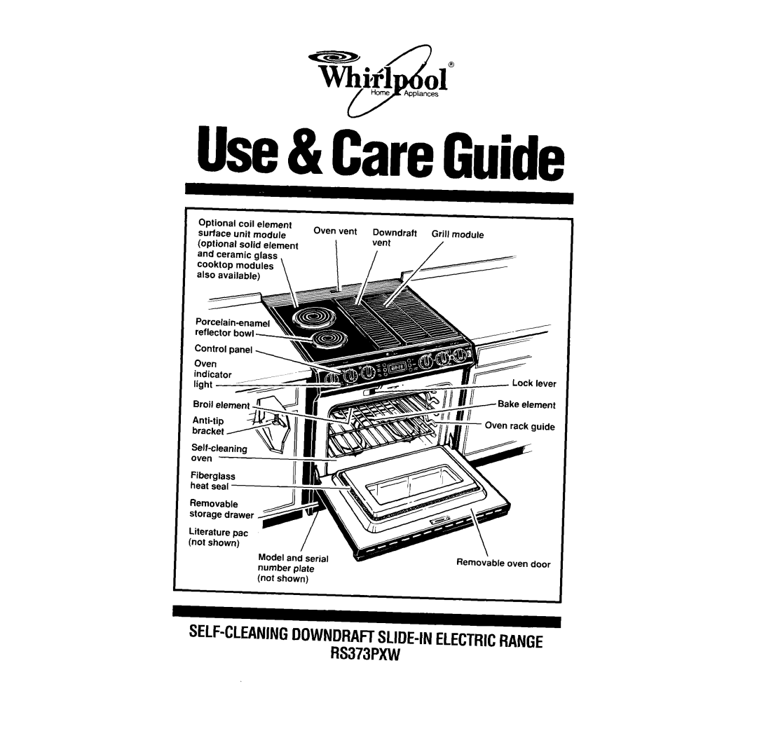 Whirlpool RS373PXW manual Self-Cleaningdowndraftslide-Inelectricrange, RS373mu, Use& CareGuide 