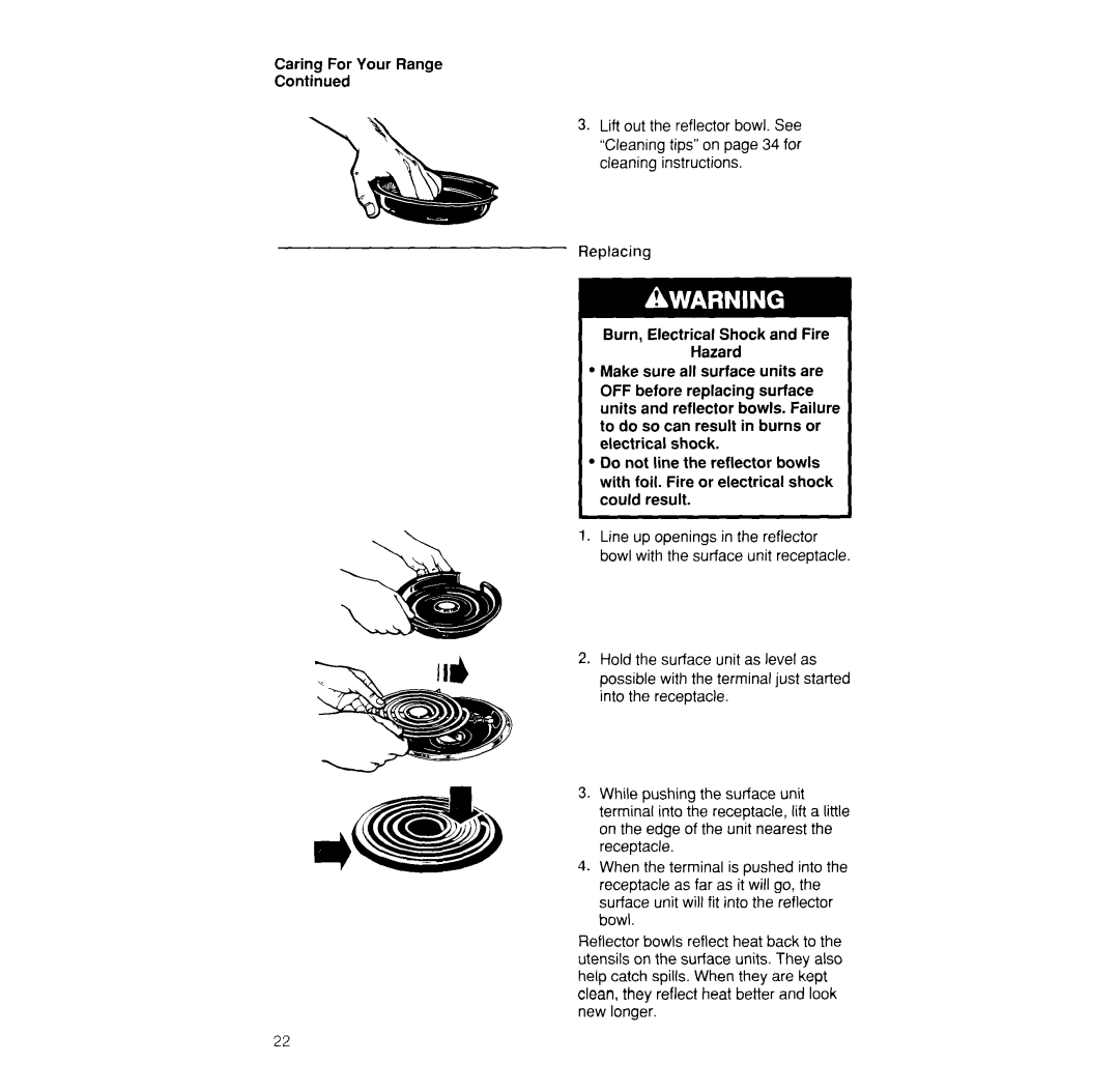 Whirlpool RS373PXW manual Caring For Your Range Continued 