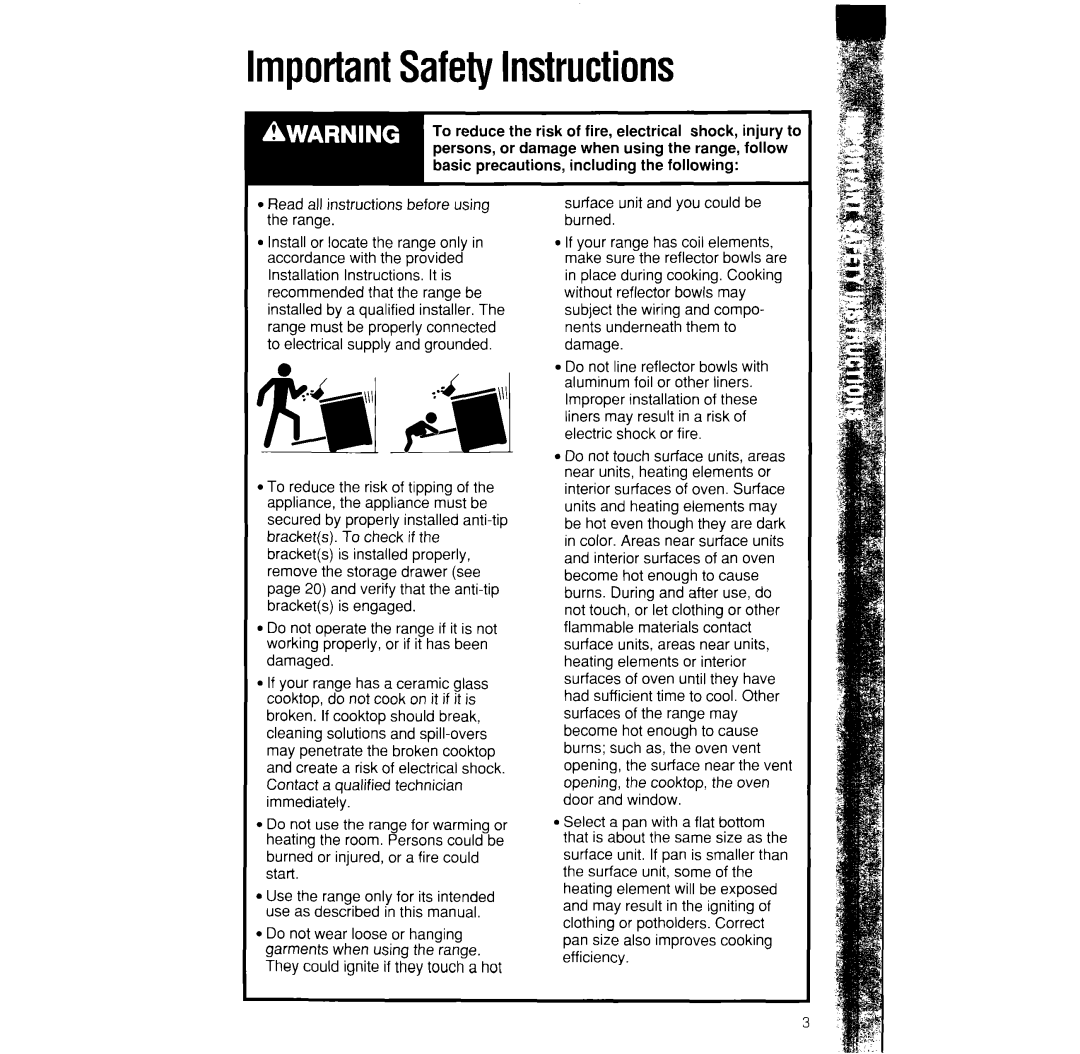 Whirlpool RS373PXW manual ImportantSafetyInstructions 