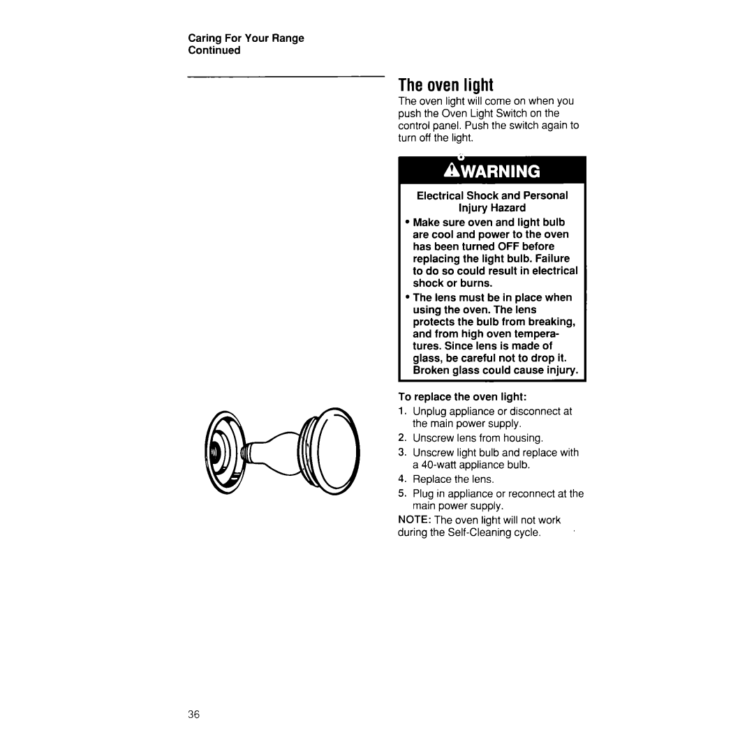 Whirlpool RS373PXW manual Theovenlight 