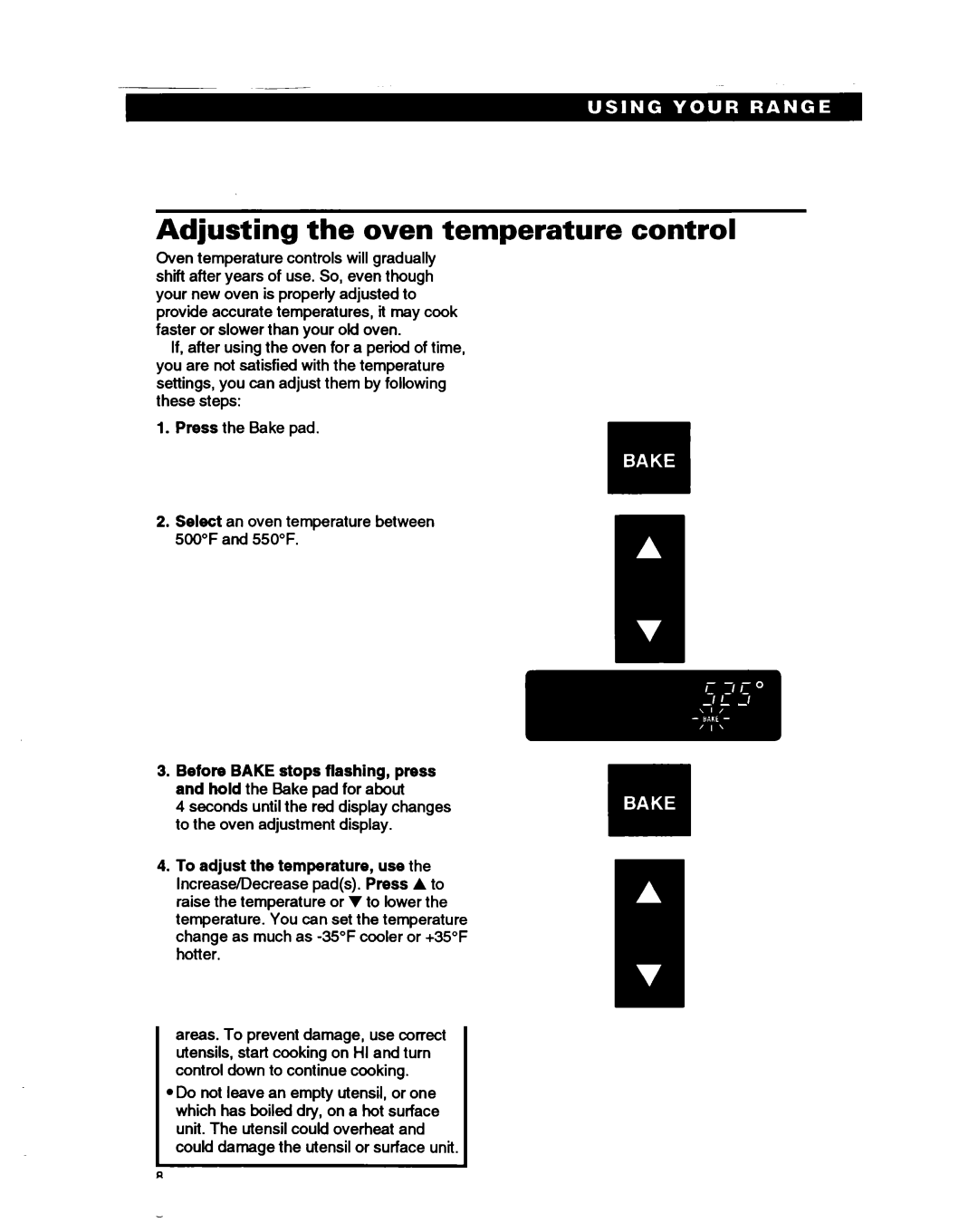 Whirlpool RS385PCB, RS385PXB manual Adjusting the oven temperature, Control 