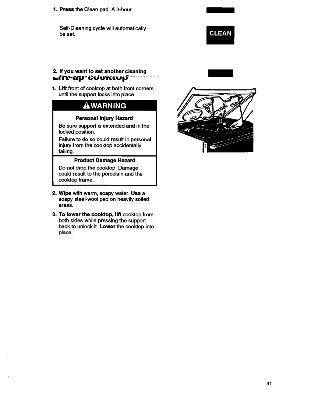 Whirlpool RS385PCB, RS385PXB manual Lift-up cooktop, Personal Injury Hazard 