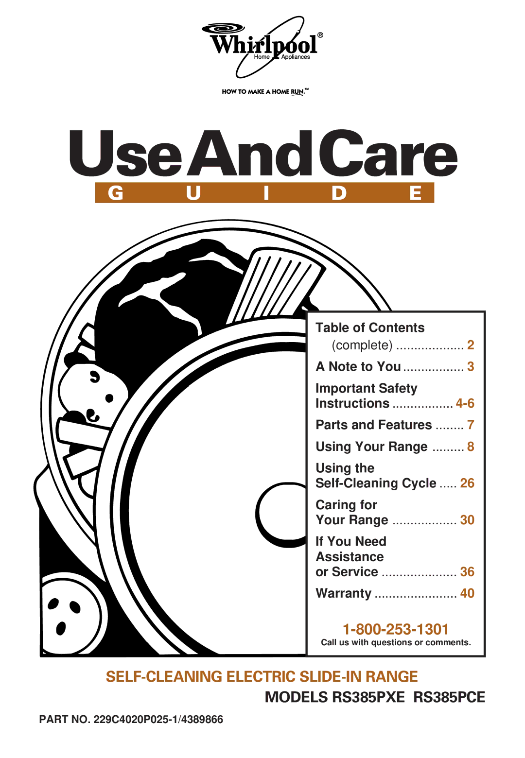 Whirlpool RS385PCE, RS385PXE important safety instructions UseAndCare, Part no C4020P025-1/4389866 