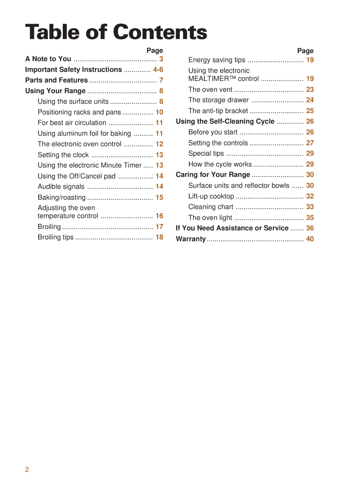 Whirlpool RS385PXE, RS385PCE important safety instructions Table of Contents 