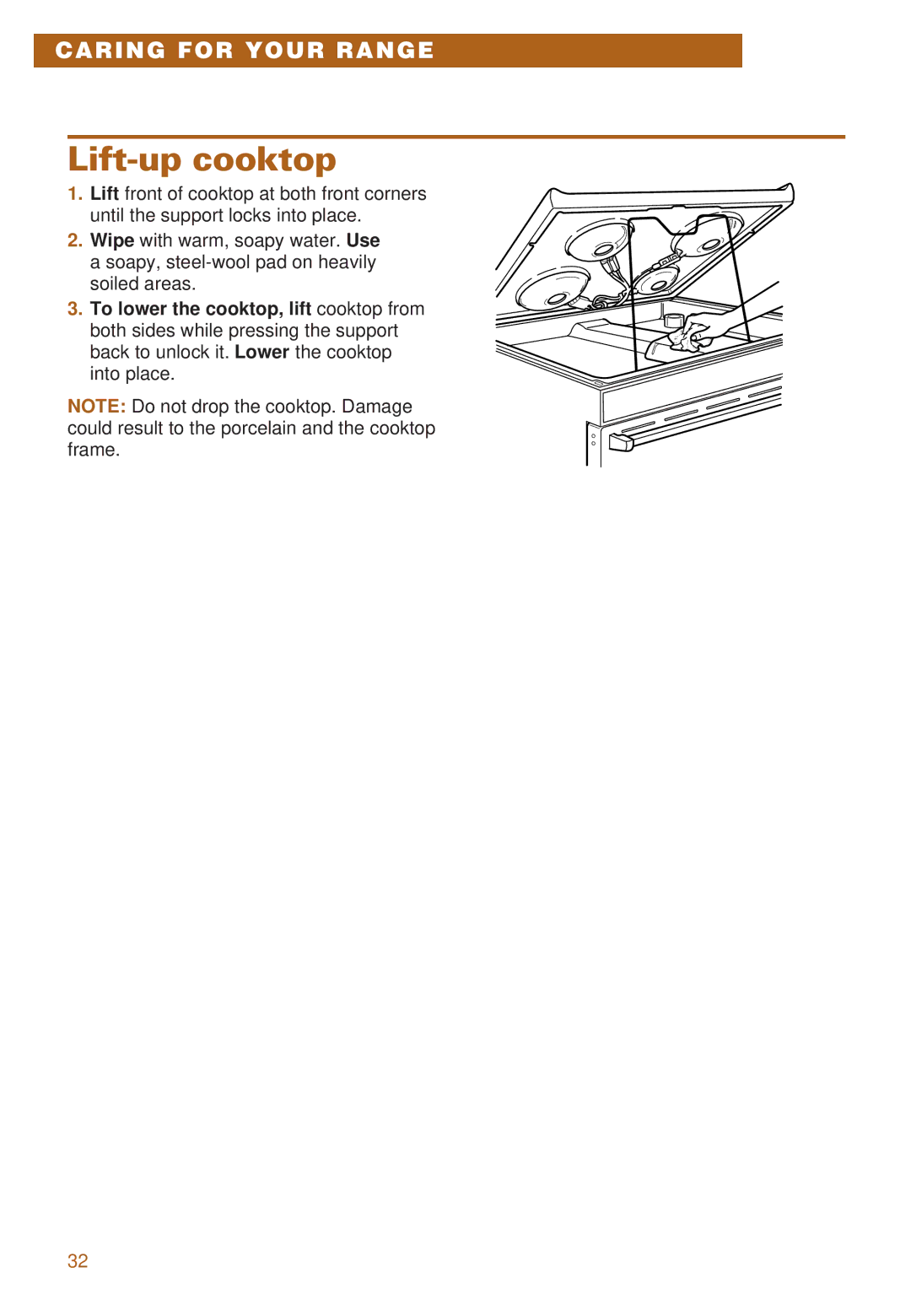 Whirlpool RS385PXE, RS385PCE important safety instructions Lift-up cooktop 