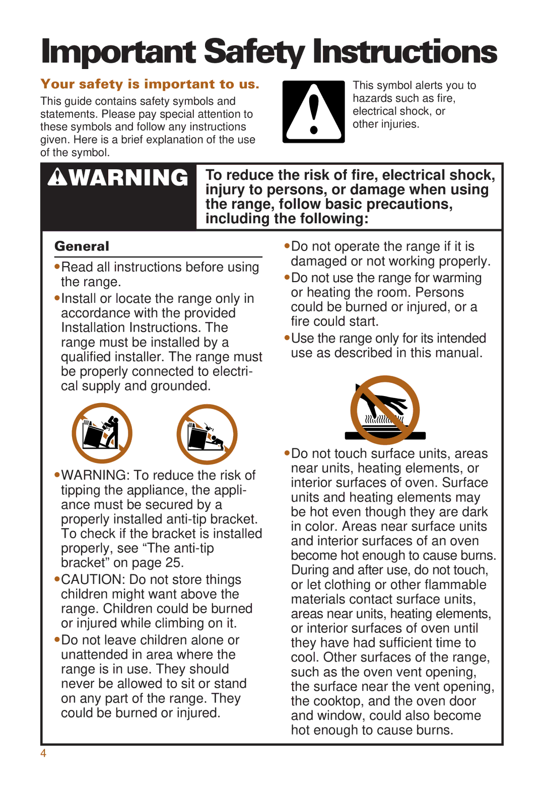 Whirlpool RS385PXE, RS385PCE important safety instructions Important Safety Instructions, General 